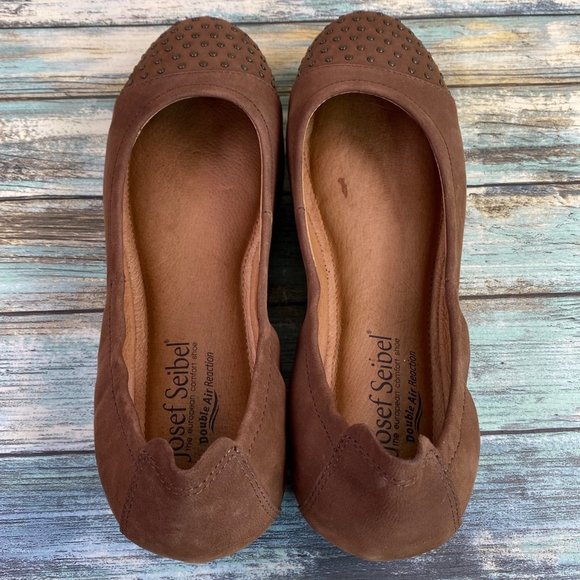 Josef Seibel Womens Size 6-6.5M Ballet Flat Shoe Brown Leather Studded Cap Toe - Picture 5 of 13
